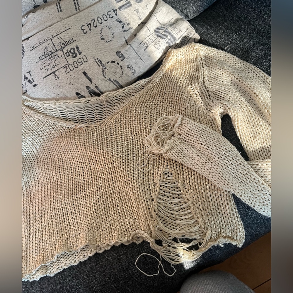 Honey distressed crop sweater